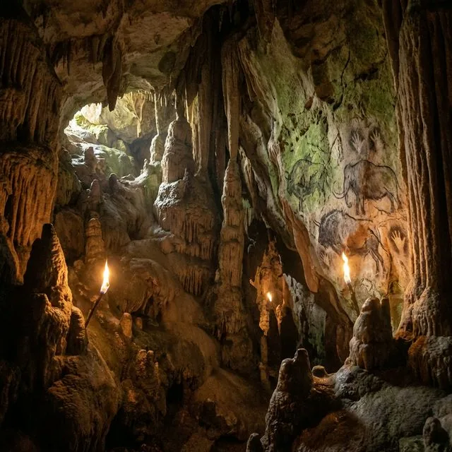 Concrétions dans une grotte d’Ardèche